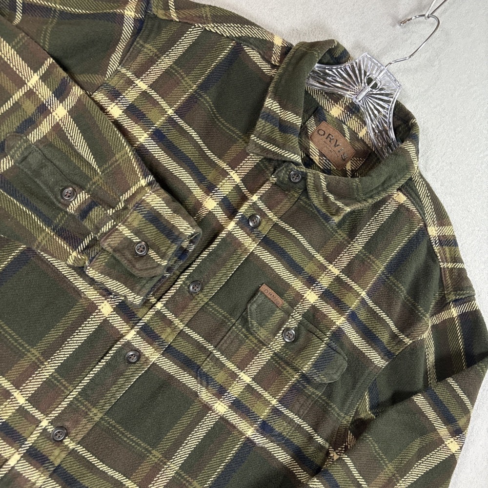 Orvis Shirt Jacket Men XL Green‎ Plaid Heavyweight Flannel Shacket Pockets